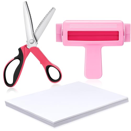 Feifeiya Paper Crimper 9 Pinking Shears Glossy Thin Inkjet Paper 100 Sheets 825 x 116 Inches for Chip Bags Crafting for Inkjet Printer Dye Ink 115gsmRose Red Pink - Image 1