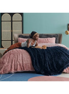 Bedsure Bedsure Soft Navy Blue Blankets Queen Size for Bed, Fluffy Fuzzy Blankets for Full Queen Bed, Cozy Plush Sherpa Fleece Faux Fur Blanket for Winter, Thick Warm Blanket Gifts for Women, Men, 90x90  - Image 3