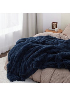 Bedsure Bedsure Soft Navy Blue Blankets Queen Size for Bed, Fluffy Fuzzy Blankets for Full Queen Bed, Cozy Plush Sherpa Fleece Faux Fur Blanket for Winter, Thick Warm Blanket Gifts for Women, Men, 90x90  - Image 4