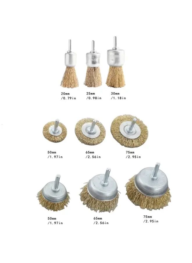 9 Piece Wire Brush Set With Handle Steel Fleece Grinding Wheel Polishing Brush For Electric Drill Removing Rust Corrosion Paint - Image 2