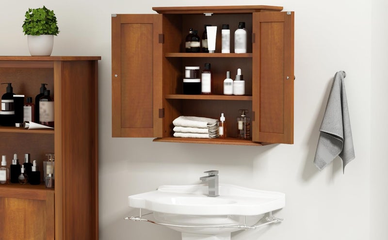 ChooChoo Bathroom Wall Cabinet, Over The Toilet Space Saver Storage Cabinet, Medicine Cabinet with 2 Door and Adjustable Shelves, Cupboard, Rustic - Image 2