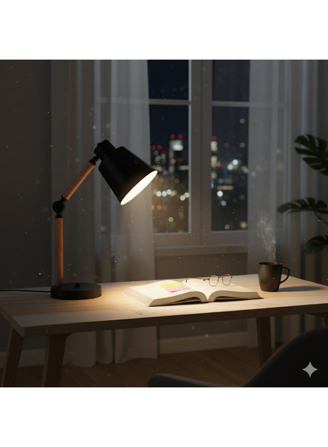 الروضة للإضاءة أباجورة عصرية مميزة مصنوعة من المعدن والخشب 14.5×14.5×40-50 سم - Image 2