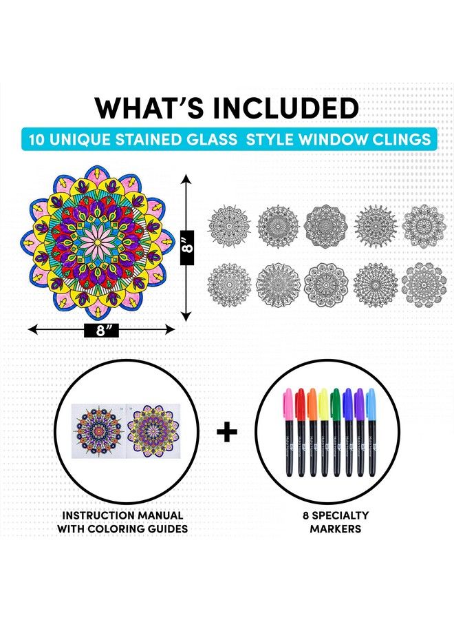 Hula Home Stained Glass Mandala Art Kit Diy Window Clings With Markers 10 Suncatchers Perfect Hobby For Adults Kids Teens & Seniors Ideal Gift For Beginners Women & Elderly - Image 5
