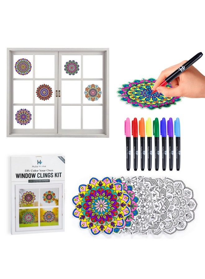 Hula Home Stained Glass Mandala Art Kit Diy Window Clings With Markers 10 Suncatchers Perfect Hobby For Adults Kids Teens & Seniors Ideal Gift For Beginners Women & Elderly - Image 1