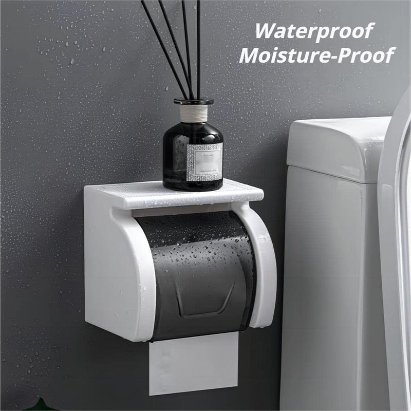 Beruyu Self Adhesive Toilet Paper Holder with Shelf, Waterproof Toilet Paper Roll Holder Wall Mount for Bathroom and Washroom, White - Image 3