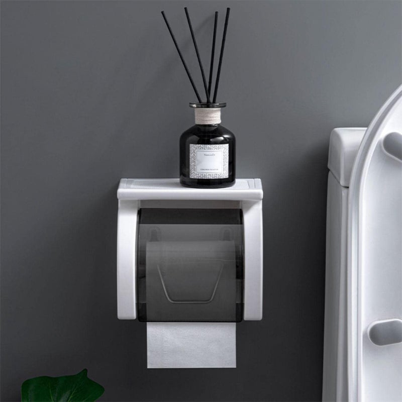Beruyu Self Adhesive Toilet Paper Holder with Shelf, Waterproof Toilet Paper Roll Holder Wall Mount for Bathroom and Washroom, White - Image 2