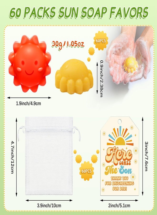 Leelosp 60 Sets Sun Soaps Baby Shower Favors Here Comes the Sun Baby Shower Gifts Mini Handmade Soaps with Thank You Card and Organza Bags for Guest Gender Reveal Sunshine Party Decor(Colorful,Funny) - Image 3