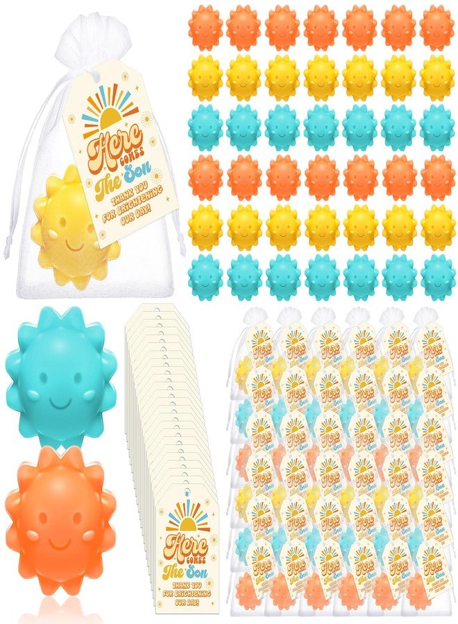 Leelosp 60 Sets Sun Soaps Baby Shower Favors Here Comes the Sun Baby Shower Gifts Mini Handmade Soaps with Thank You Card and Organza Bags for Guest Gender Reveal Sunshine Party Decor(Colorful,Funny) - Image 1
