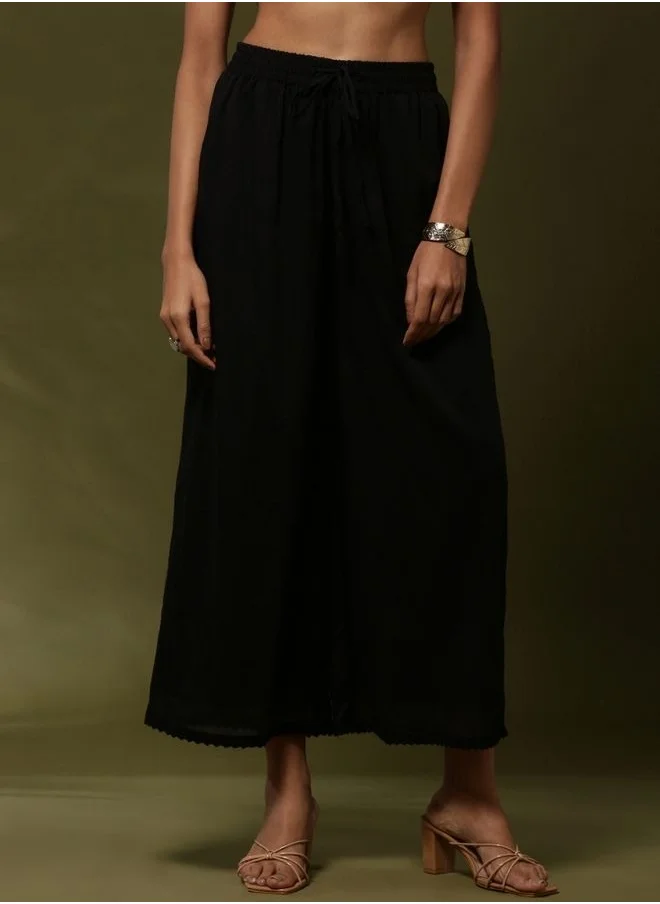 أبهشتي Palazzo pants with lace hem-black