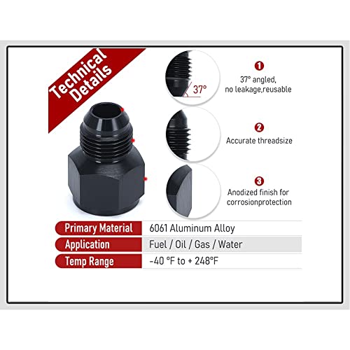 YSIL 8AN Female to 6AN Male Flare Reducer Adapter Fuel Hose Fittings Aluminum Black 2PCS - Image 3