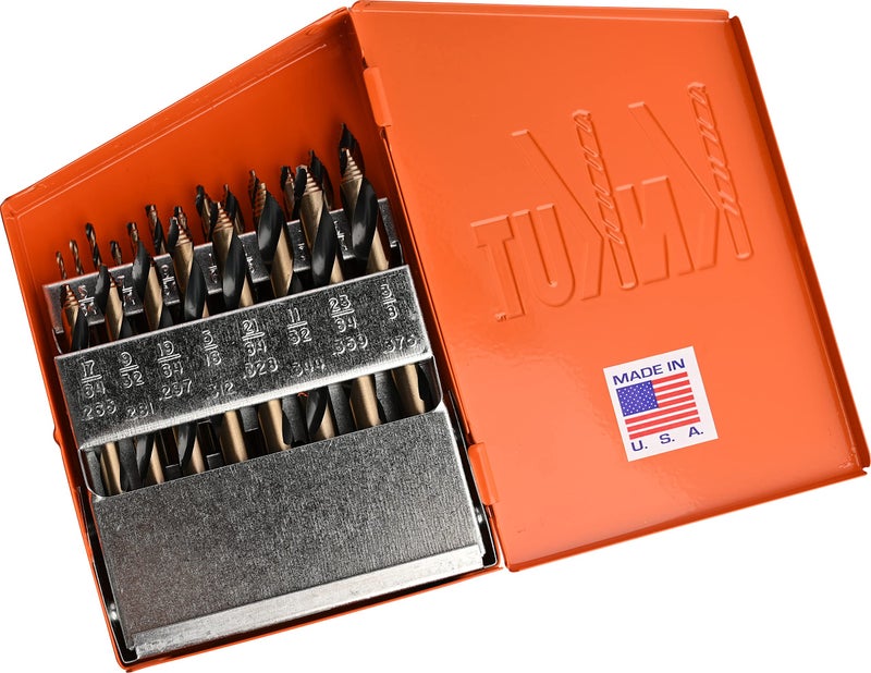 KnKut 21 Piece Mechanics Length Step Point Drill Bit Set 1/16"-3/8" by 64ths - Image 1
