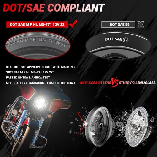Z-OFFROAD New Motorcycle 7 Inch LED Headlight DOT Kit Compatible with Harley Davidson Touring Street Glide Road King Special Electra Glide Ultra Classic Fat Boy Heritage Softail Switchback Black - Image 2