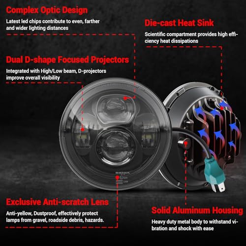 Z-OFFROAD New Motorcycle 7 Inch LED Headlight DOT Kit Compatible with Harley Davidson Touring Street Glide Road King Special Electra Glide Ultra Classic Fat Boy Heritage Softail Switchback Black - Image 4
