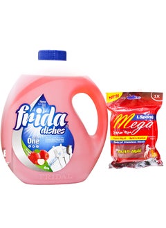 Frida Frida Dishwasing Liquid Red Apple  2kg + Sponge Multi Color  - Image 3