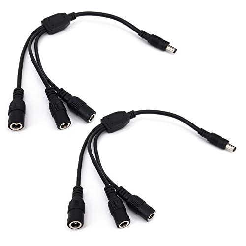 HUALAND 2 Pack Black 1 Male to 3 Female 5.5x2.1 Splitter CCTV DC Power Supply Splitter Cable,DC Y Splitter Cable - Image 1