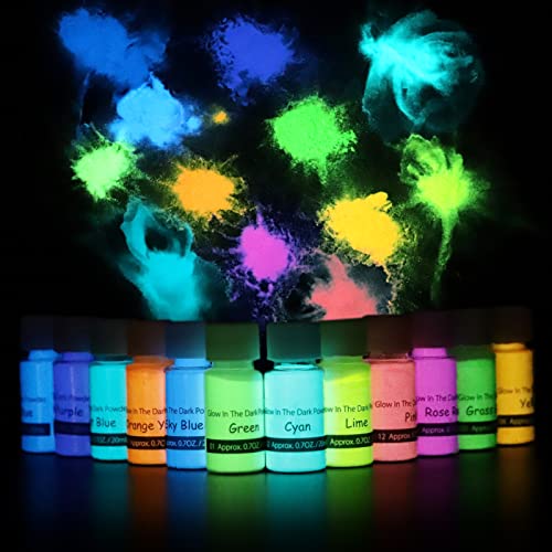 DEWEL Glow in The Dark Pigment Powder, 12 Colors Luminous Powder Set for Epoxy Resin, Fine Arts, DIY Crafts, Nail Art, Halloween, Party - 20g Each, 240g Total, Safe and Long Lasting - Image 1