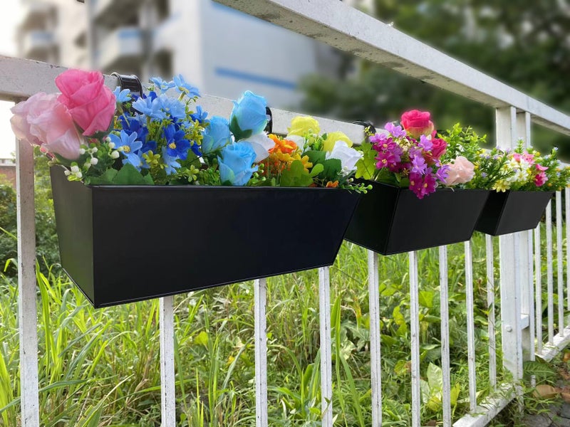 JFMAMJ 3 Pcs Large Hanging Flower Pots for Railing Or Fence 16 Inch Railing Planter Box for Any Balcony, Porch or Deck Countryside Style Window Planter Boxes Are Perfect to Herbs & Flowers for Garden (Black) - Image 3
