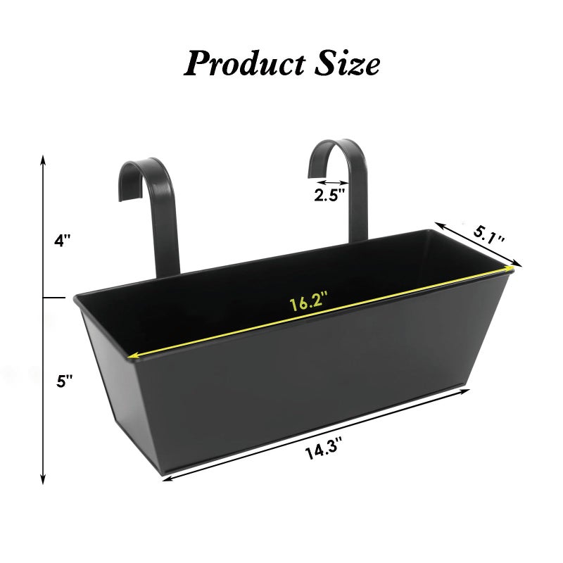 JFMAMJ 3 Pcs Large Hanging Flower Pots for Railing Or Fence 16 Inch Railing Planter Box for Any Balcony, Porch or Deck Countryside Style Window Planter Boxes Are Perfect to Herbs & Flowers for Garden (Black) - Image 4