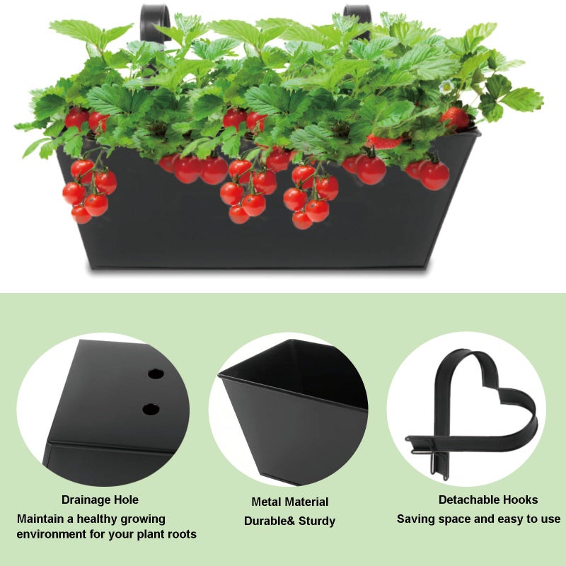 JFMAMJ 3 Pcs Large Hanging Flower Pots for Railing Or Fence 16 Inch Railing Planter Box for Any Balcony, Porch or Deck Countryside Style Window Planter Boxes Are Perfect to Herbs & Flowers for Garden (Black) - Image 5
