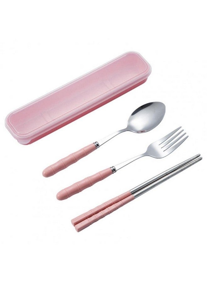 EVEN Spoon Set Stainless Steel Chopstick, Spoon and Fork Cutlery Set for Women, Men, Kids Eating Food Portable Tableware Dining Accessories. (Pink) - Image 1