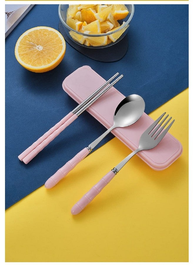 EVEN Spoon Set Stainless Steel Chopstick, Spoon and Fork Cutlery Set for Women, Men, Kids Eating Food Portable Tableware Dining Accessories. (Pink) - Image 3