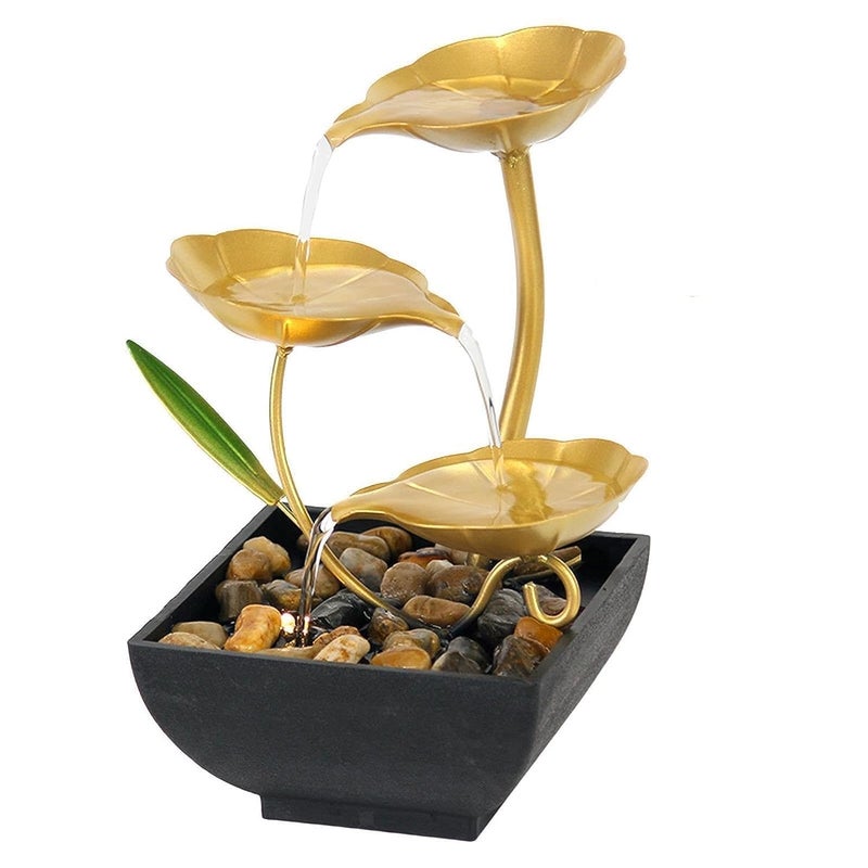 PRYTA PRYTA Metal Tabletop Fountain Lotus Leaf Relaxation Fountains Desktop Small Waterfall Fountain Indoor Water Feature Circulating Water Ornaments for Home Office Decor  - Image 1