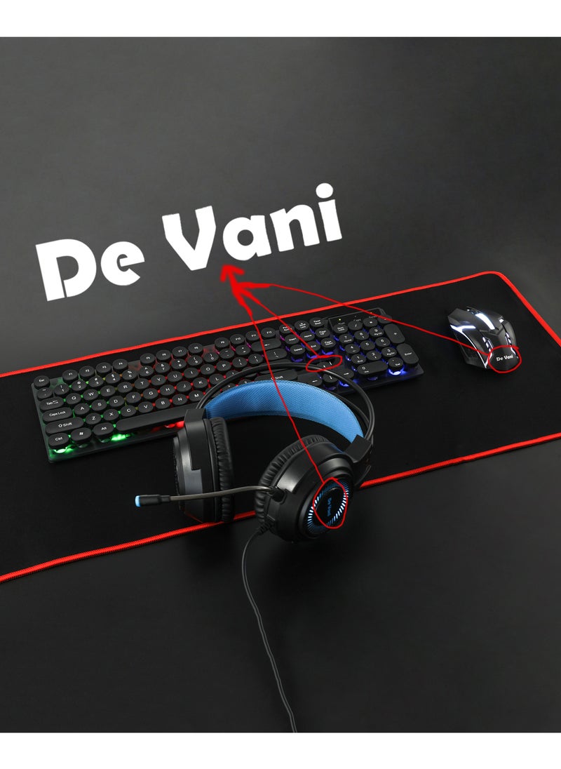 De Vani 4-In-1 Combo set Keyboard And Mouse with Headphone and Mouse pad  - Image 2