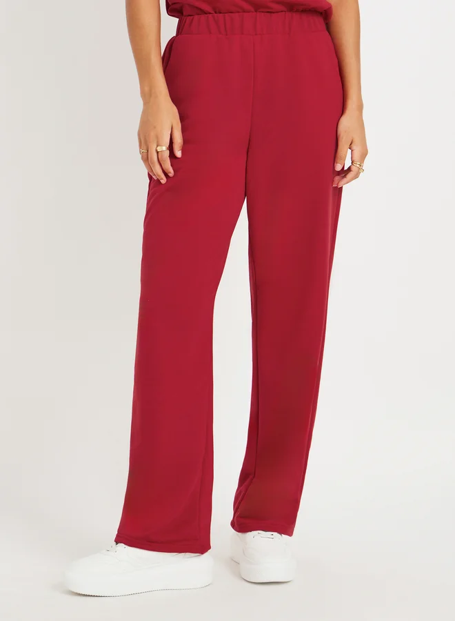 تايك تو Take Two Embroidered Round Neck T-Shirt and Pants Co-Ords