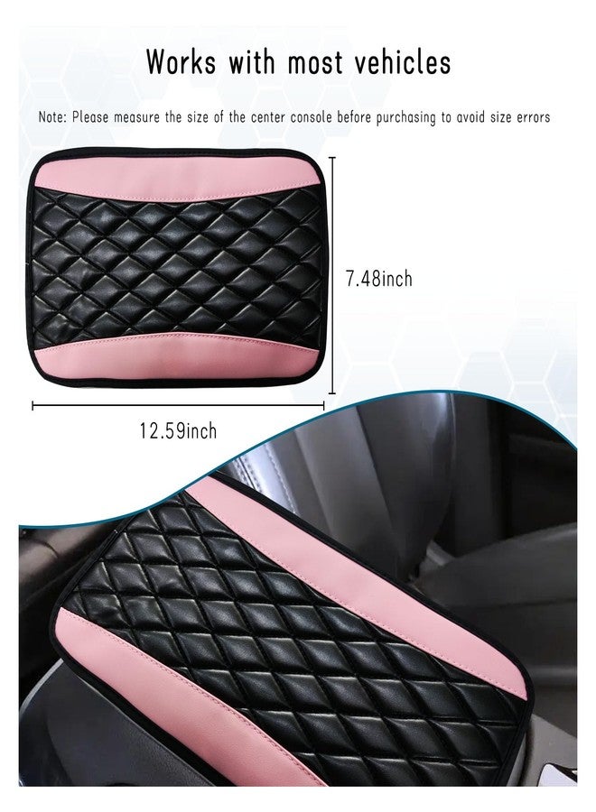Dickno Car Center Console Cushion Pad, Universal Leather Waterproof Armrest Seat Box Cover, Comfortable Auto Armrest Cover Protector, Car Interior Decor Accessories for Most Vehicles (Pink) - Image 2