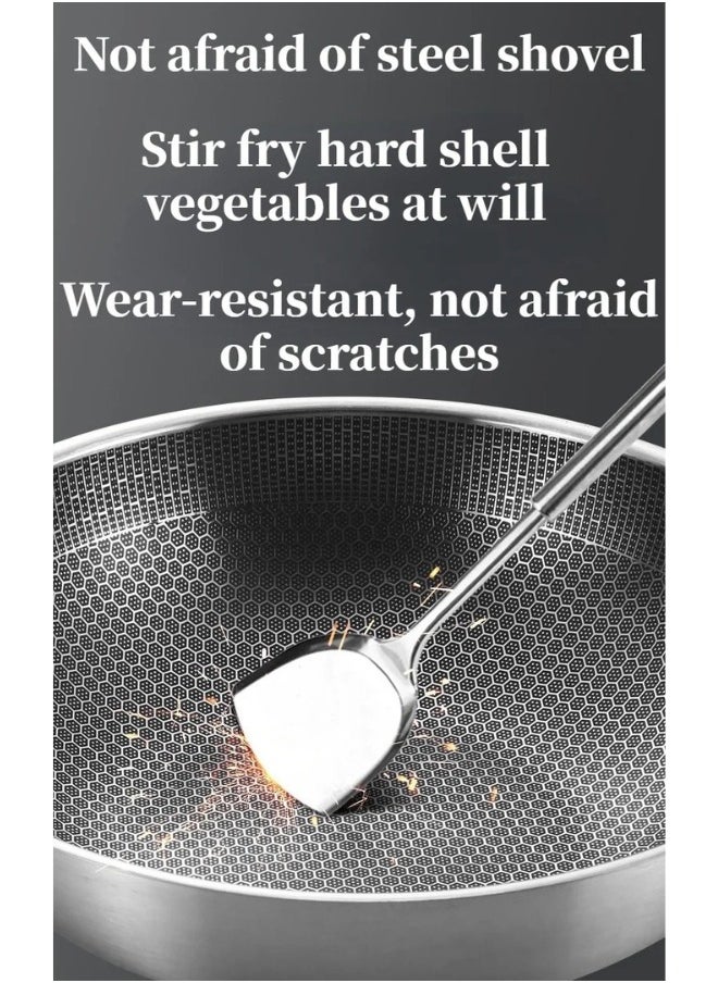 Happy Home - Stainless Steel Non-Stick Frying Pan with Wooden Handle and Metal Handle - 32 cm - Image 1