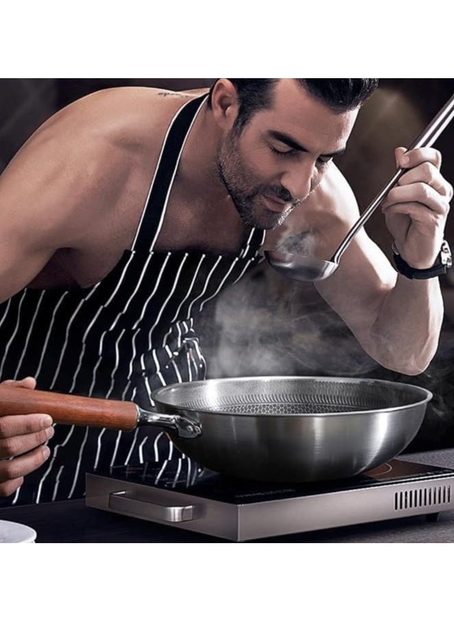 Happy Home - Stainless Steel Non-Stick Frying Pan with Wooden Handle and Metal Handle - 32 cm - Image 1