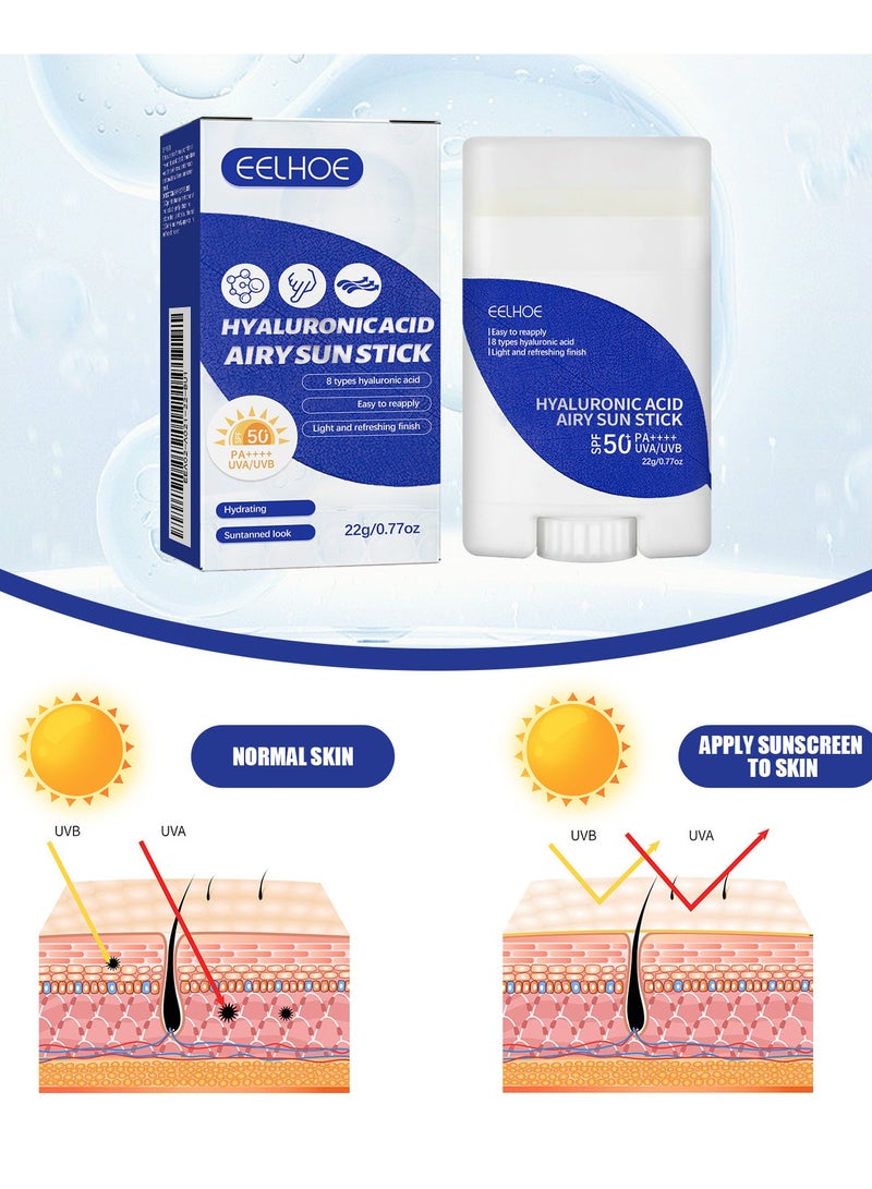 EELHOE Sun Hyaluronic Acid Stick，Hyaluronic Acid Watery Sun Gel , Contain Chemical Sub Blocks SPF50+ UVA/UVB To Protect Skin From UV Rays, Can Blend Into The Skin Perfectly Under Makeup As Well，Sunscreen Cream - Image 5