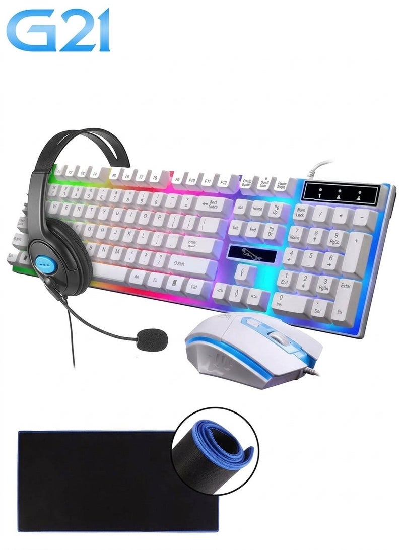 G21 Professional 4-in-1 Gaming Bundle with Rainbow Backlit Wired Keyboard, High-Precision Ergonomic Mouse, Over-Ear Headset with Mic PS4 Ready, and Anti-Slip Mouse Pad for Gaming, Office, and Home Use - Image 1