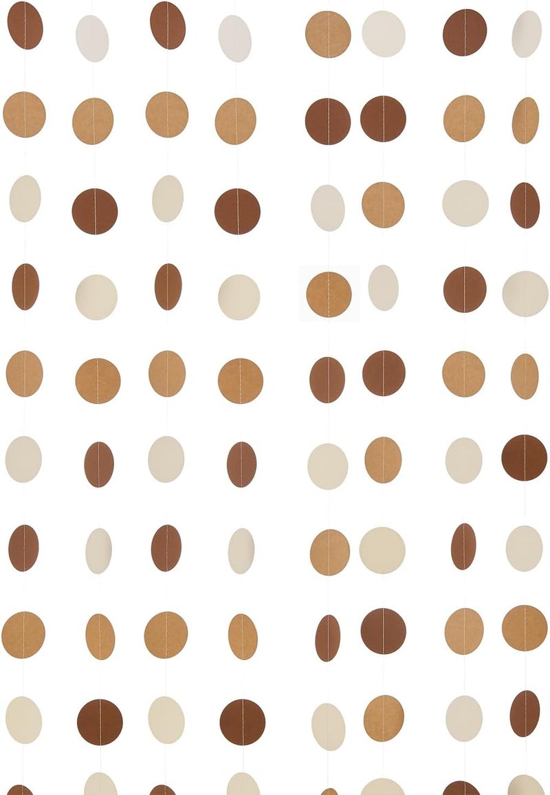 Weven Brown Paper Garlands Hanging Circle Decoration Neutral Party Streamers, 30 Feet (Browe, Kraft, Beige) - Image 1