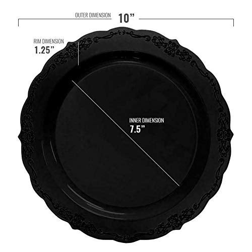 Kaya Elegant Black Vintage Rim Round Plastic Disposable Dinner Plates (Pack of 10) - Stylish Design  Perfect For Weddings  Parties & Events - Image 3