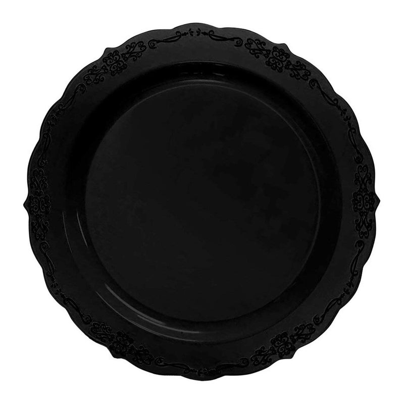 Kaya Elegant Black Vintage Rim Round Plastic Disposable Dinner Plates (Pack of 10) - Stylish Design  Perfect For Weddings  Parties & Events - Image 1
