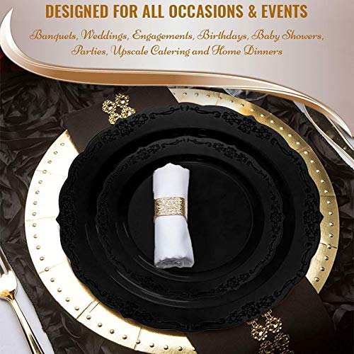 Kaya Elegant Black Vintage Rim Round Plastic Disposable Dinner Plates (Pack of 10) - Stylish Design  Perfect For Weddings  Parties & Events - Image 5