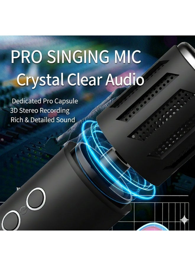 LUCKIER Professional Wireless Bluetooth Karaoke Microphone with Dual HIFI Speakers & RGB Lights, Portable 2-in-1 Handheld Singing Mic  Speaker for Home PartyKTV  Black - Image 3