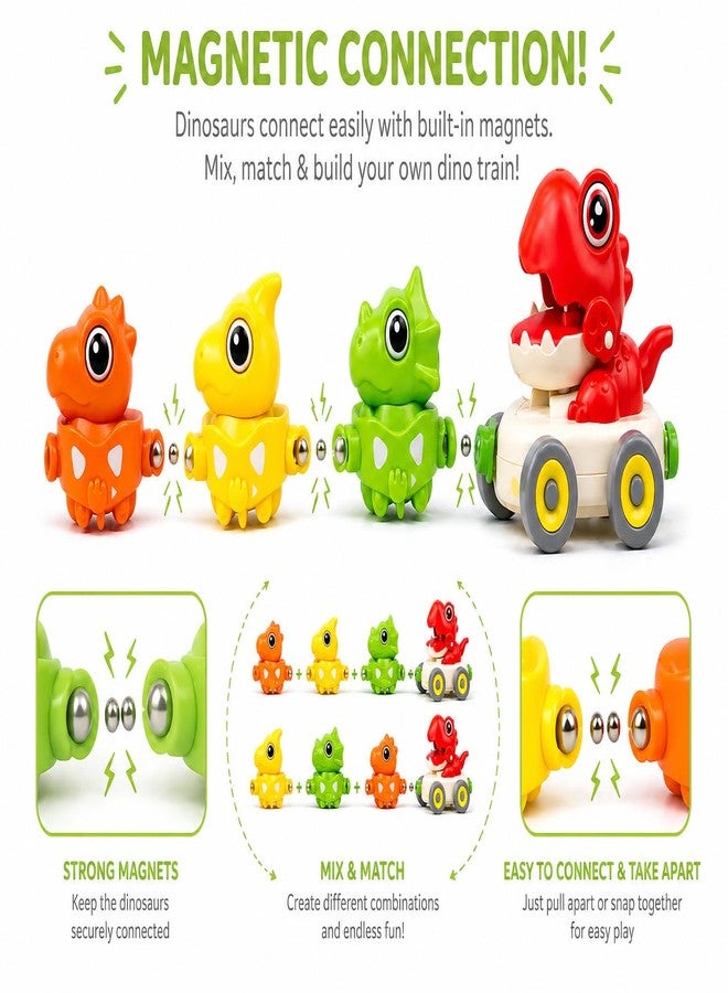 Amitasha Magnetic Dinosaur Train Toy for Kids Press & Go Dino Car with 3 Baby Dinosaurs Magnetic Linking with Whistle Sound Toddler Toy Gift for Kids - Image 3