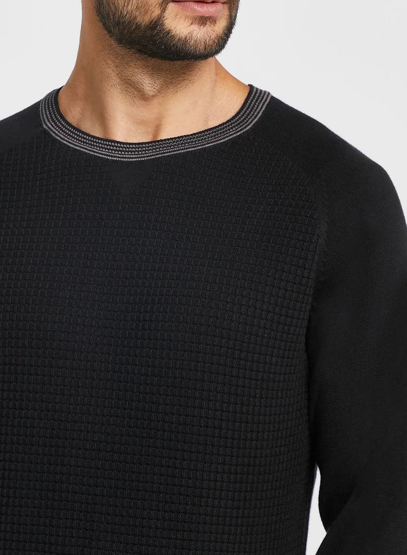 Robert Wood Texture Cotton Crew Neck Knit Sweater