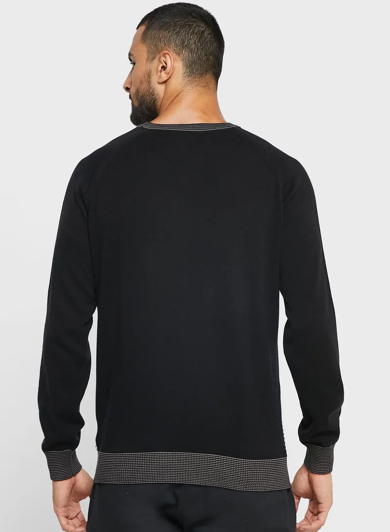 Robert Wood Texture Cotton Crew Neck Knit Sweater