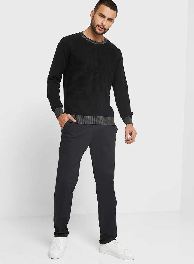 Robert Wood Texture Cotton Crew Neck Knit Sweater