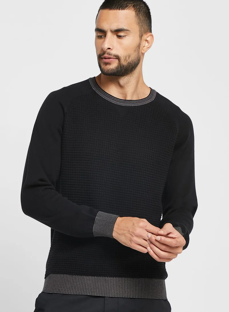 Robert Wood Texture Cotton Crew Neck Knit Sweater