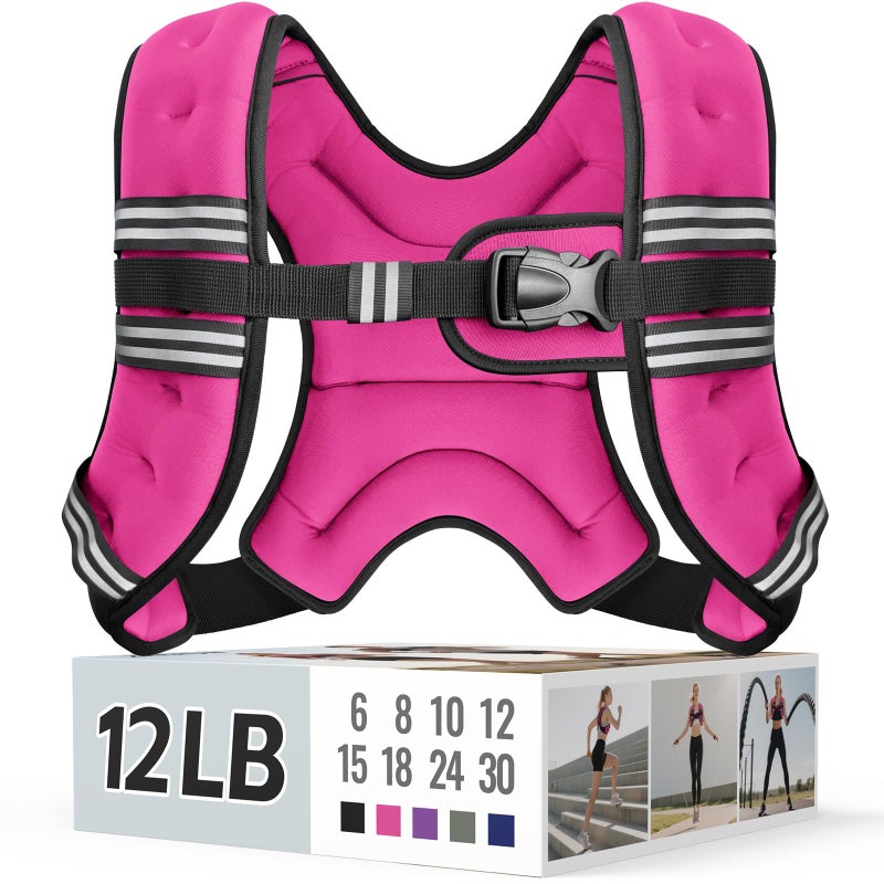 Zeerun Weighted Vest for Women & Men with Reflective Stripe and Adjustable Buckle, Comfortable & Durable Rucking Vest for Walking, Running & Strength Training, 12LBS-Pink - Image 1