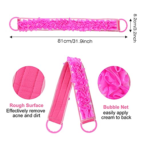 Angla 3 PACK Double-Sided Lace Cloth Back Loofah Scrubber Bath Scrub Shower Sponge Long Exfoliating Back Scrubber Scratcher Strap With Handle, Cream Skin Wash Cleaner Applicator - Image 3
