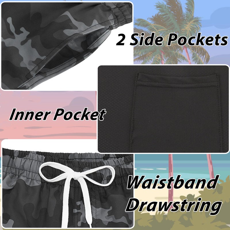 swimsobo Teens Boys Swim Trunks Size 14-16 Kids Swimsuit Black Camouflage Swimming Bathing Suit Compression Liner Boardshorts - Image 5