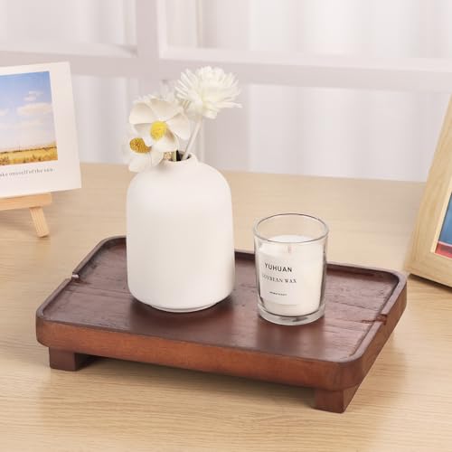 Hiitytin Wood Riser Small Decorative Tray Sink Soap Dish, Vanity Tray Pedestal Stand 9 x 5.9 inches (Dark Brown) - Image 4