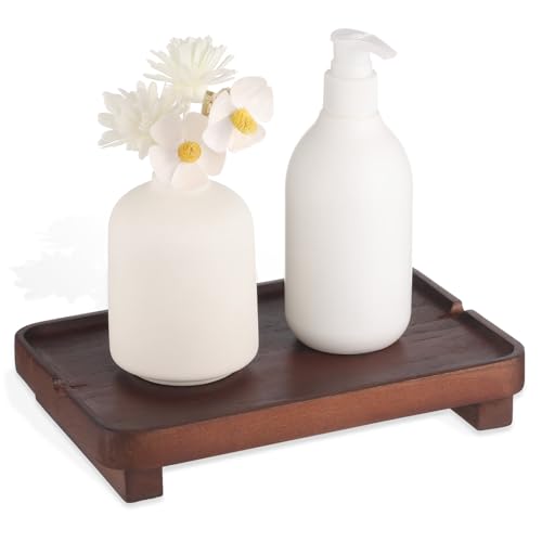 Hiitytin Wood Riser Small Decorative Tray Sink Soap Dish, Vanity Tray Pedestal Stand 9 x 5.9 inches (Dark Brown) - Image 1