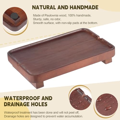 Hiitytin Wood Riser Small Decorative Tray Sink Soap Dish, Vanity Tray Pedestal Stand 9 x 5.9 inches (Dark Brown) - Image 5