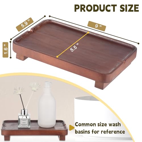 Hiitytin Wood Riser Small Decorative Tray Sink Soap Dish, Vanity Tray Pedestal Stand 9 x 5.9 inches (Dark Brown) - Image 3